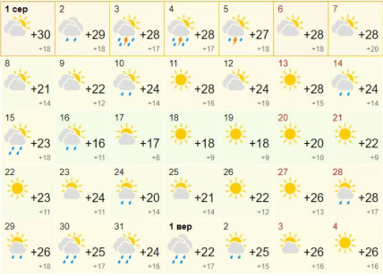 Прогноз погоды на август в Харькове