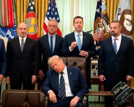 Мем о Трампе, задремавшем перед камерами