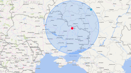 Залежно від місця пуску дальність зони ураження ракети за умови збільшення до 400 км