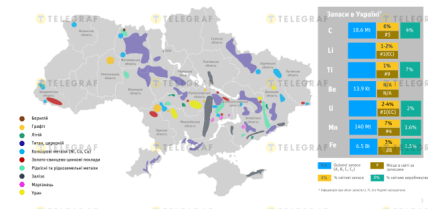 Критичні мінерали України, карта