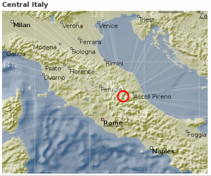 Опасная сеймическая зона в Италии