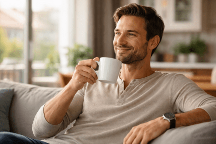 Мужчина пьет кофе