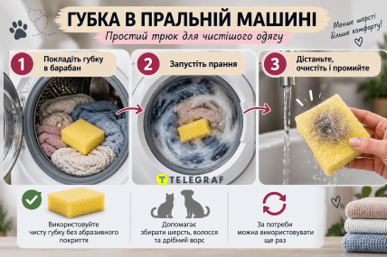 Как губка помогает во время стирки. Инфографика: ИИ "Телеграф"