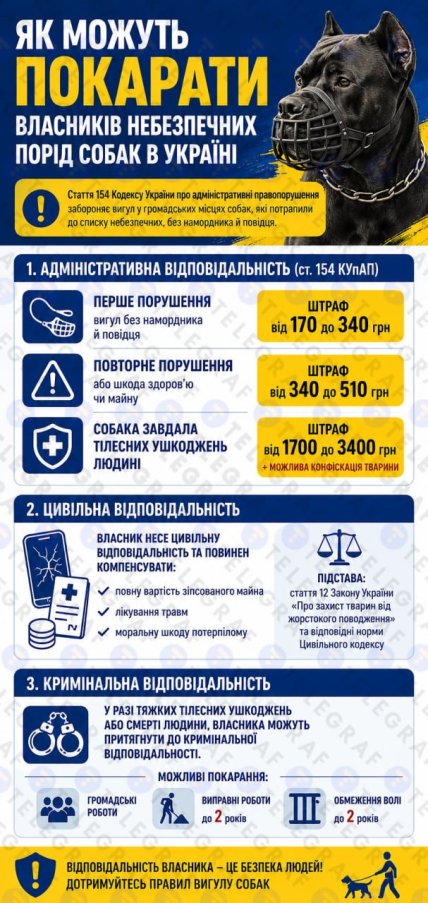 Як можуть покарати за порушення правил утримання небезпечних порід собак в Україні