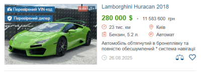Сколько стоит Lamborghini Huracán в Украине