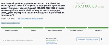 тендер софіївська борщагівка