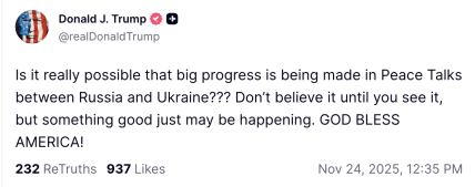 Сообщение Трампа о прогрессе в переговорах