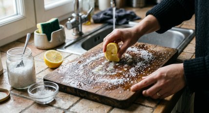 разделочная доска, соль, лимон