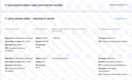 Скріншот декларації Світлани Осауленко