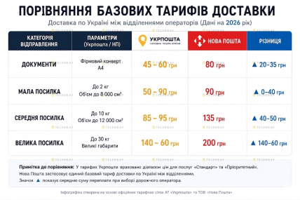 Порівняння тарифів доставки Укрпошти та Нової пошти