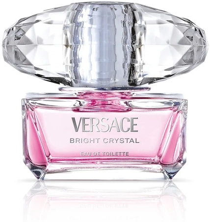 Флакон розовой туалетной воды Versace Bright Crystal с прозрачной крышкой