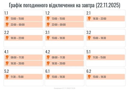 График отключения света в Ивано-Франковской области 22.11.2025