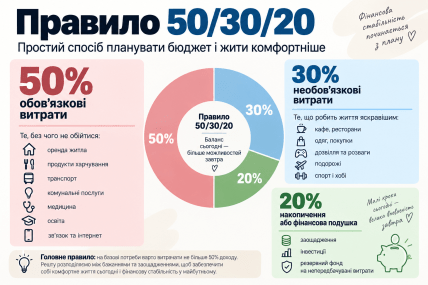 Правило 50/30/20. Инфографика: ИИ "Телеграф"