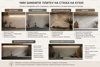 Какой материал набирает популярность вместо плитки на кухню