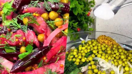 Смачний овочевий салат з оселедцем