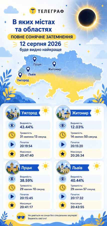 Ці міста України будуть найкраще бачити сонячне затемнення