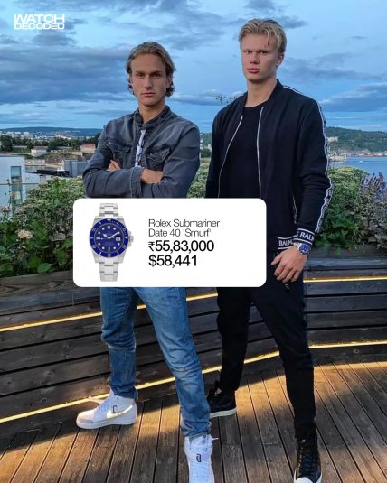 Ерлінг Голанд з годинником Rolex Submariner Date 40 Smurf