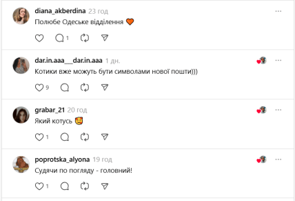 Коментарі під фото кота на Новій пошті