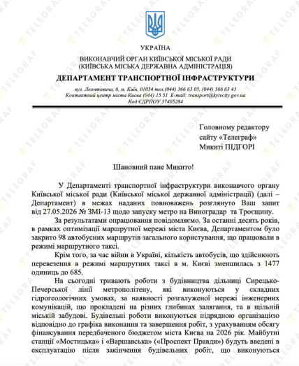 Відповідь Департаменту