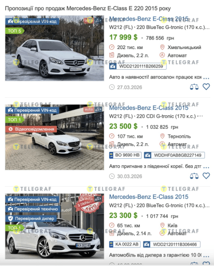 Скільки коштує MERCEDES-BENZ E 220 2015 року випуску