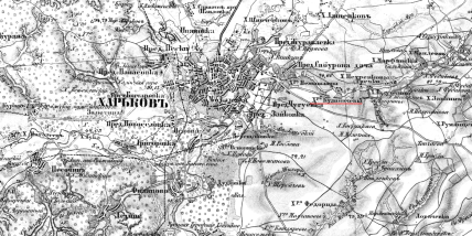 Кулиничевы хутора/ Трехверстая военно-топографическая карта Российской империи, ряд XXIII, лист 14, 1869 год