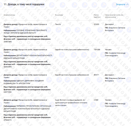 Скріншот декларації Світлани Осауленко