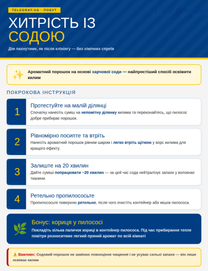 Наполнить дом приятным, свежим ароматом можно, очистив ковер содовым порошком