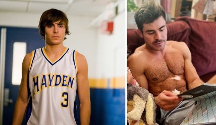 Зак Эфрон в фильме 2009 года и в жизни сейчас