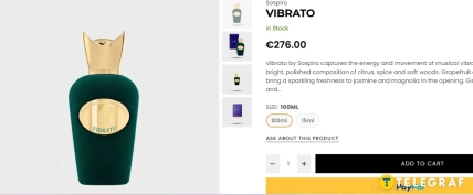 Темно-зелений флакон парфумів Sospiro Vibrato з золотою кришкою на сторінці інтернет-магазину