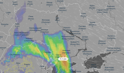 Карта осадков в Одессе в 12:00 4 октября, сайт Ventusky