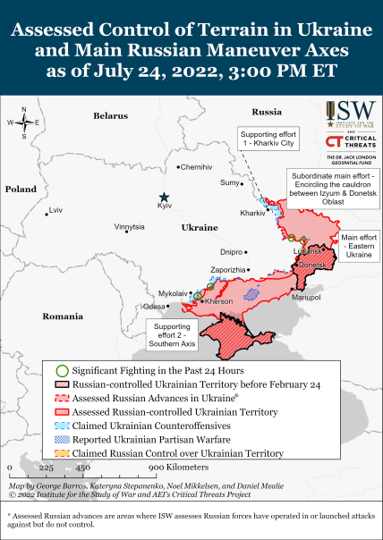Map of hostilities in Ukraine 25 July