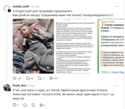 Сообщение о недомогании после посещения Dragon Park