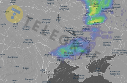 Карта опадів 9:00 11 серпня, скрін