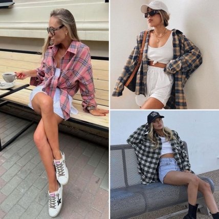 клетчатая рубашка на девушках