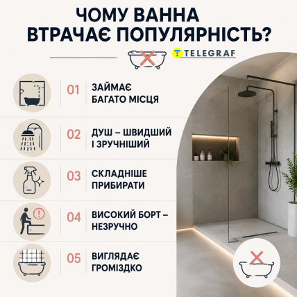 Почему от ванной отказываются. Инфографика: ИИ "Телеграф"