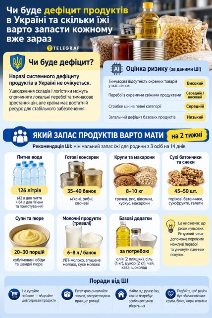 Який запас продуктів має бути в українській родині