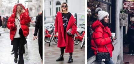 красный пуховик, шуба