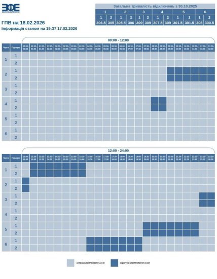 Графики отключений в Волынской области 18 февраля