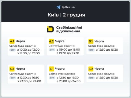 Графики отключений в Киеве 2 декабря