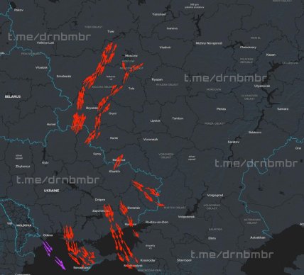 Атака дронів на Росію та окуповані території України, карта