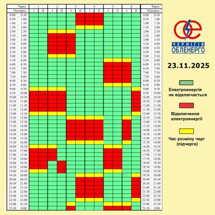 Графики отключений в Черниговской области 23 ноября