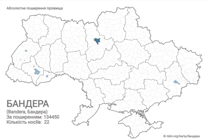 Карта поширення прізвища Бандера в Україні