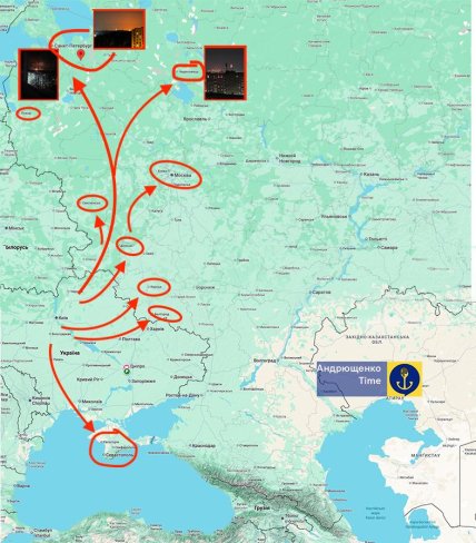 Географія атаки дронів на РФ 27.03.2026, карта