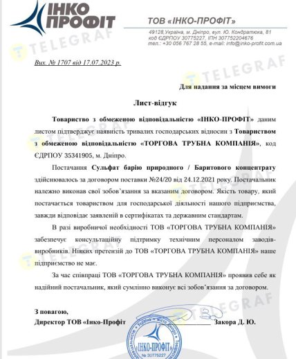 Лист-відгук від ТОВ Інко-Профіт
