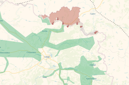Карта, де зараз йдуть бої в Сумській області