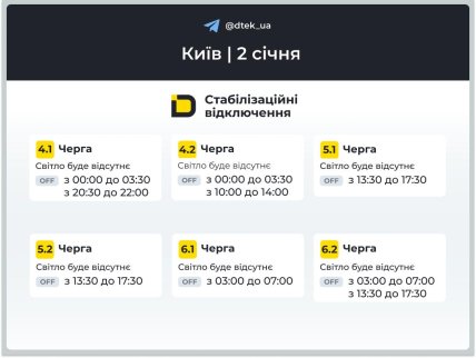 Графики отключений в Киеве 2 января