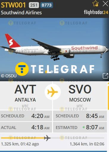 Скриншот даних літака з Flightradar24
