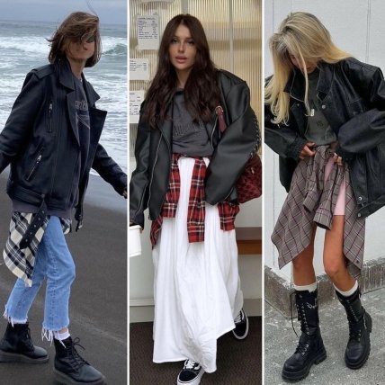 клетчатая рубашка на поясе кожаная куртка