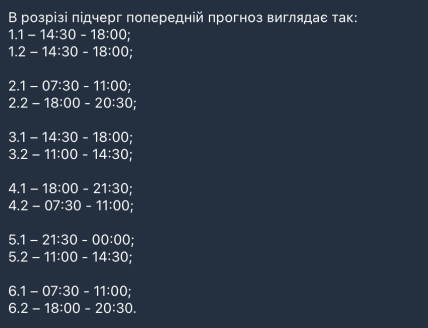 Графики отключений в Николаевской области 24 февраля