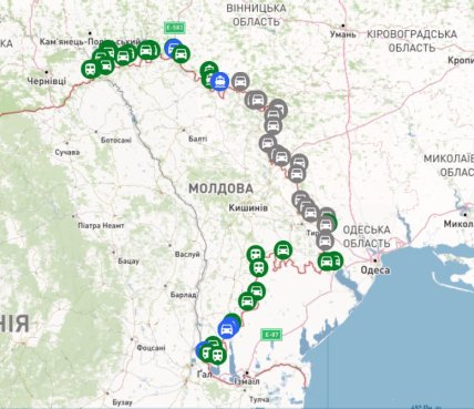 Карта пунктов пропуска на границе с Молдовой